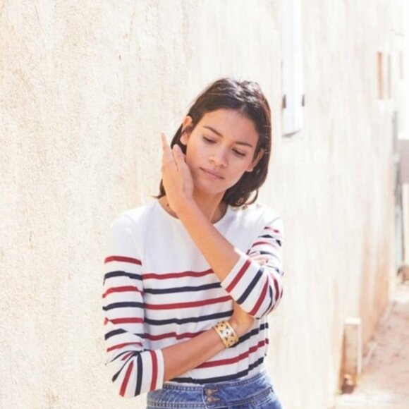 SEZANE Loic Mariniere Striped Top Shirt Black Burgundy Stripe 3/4 sleeve - Picture 8 of 8